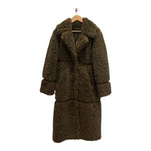 BADGLEY MISCHKA Faux Fur Olive Green Maxi Coat Size Medium